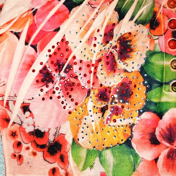 Susan Lawrence Flowy Short Sleeve Floral Design Summer Blouse 346 - Picture 6 of 8